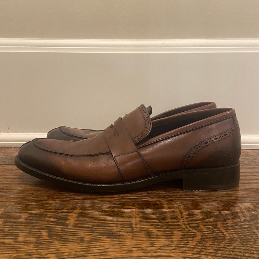 Ermenegildo Zegna brown leather loafers.